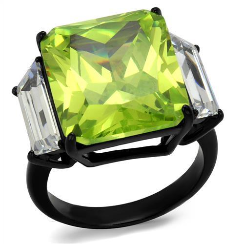 TK2275 - IP Black(Ion Plating) Stainless Steel Ring with AAA Grade CZ  in Apple Green color