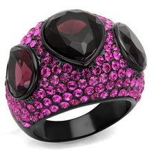 Load image into Gallery viewer, TK2276 - IP Black(Ion Plating) Stainless Steel Ring with Synthetic Synthetic Glass in Amethyst