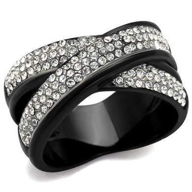 TK2278 - Two-Tone IP Black (Ion Plating) Stainless Steel Ring with Top Grade Crystal  in Clear