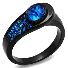 Load image into Gallery viewer, TK2279 - IP Black(Ion Plating) Stainless Steel Ring with Top Grade Crystal  in Capri Blue