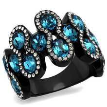 Load image into Gallery viewer, TK2289 - IP Black(Ion Plating) Stainless Steel Ring with Top Grade Crystal  in Aquamarine