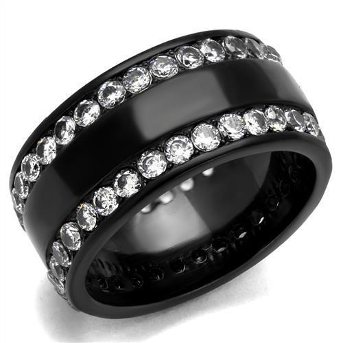 TK2290 - IP Black(Ion Plating) Stainless Steel Ring with AAA Grade CZ  in Clear