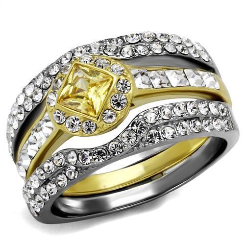 TK2291 - Two-Tone IP Gold (Ion Plating) Stainless Steel Ring with AAA Grade CZ  in Topaz