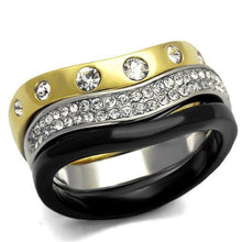 Load image into Gallery viewer, TK2299 - IP Gold+ IP Black (Ion Plating) Stainless Steel Ring with Top Grade Crystal  in Clear