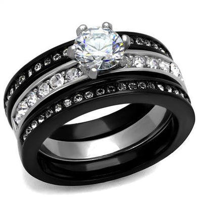 TK2304 - Two-Tone IP Black (Ion Plating) Stainless Steel Ring with AAA Grade CZ  in Clear