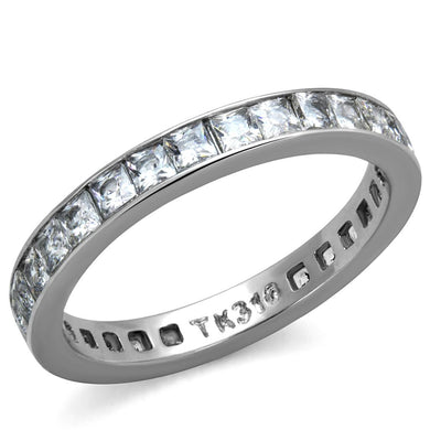 TK2344 - High polished (no plating) Stainless Steel Ring with AAA Grade CZ  in Clear