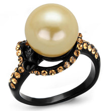 Load image into Gallery viewer, TK2349 - IP Black(Ion Plating) Stainless Steel Ring with Synthetic Pearl in Topaz