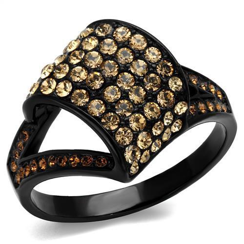 TK2351 - IP Black(Ion Plating) Stainless Steel Ring with Top Grade Crystal  in Smoked Quartz