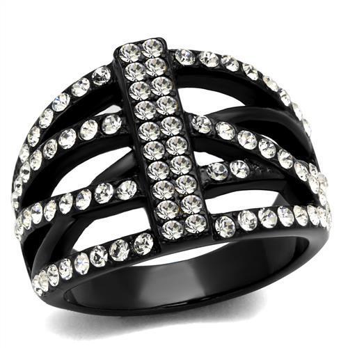 TK2354 - IP Black(Ion Plating) Stainless Steel Ring with Top Grade Crystal  in Clear