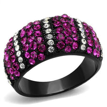 Load image into Gallery viewer, TK2356 - IP Black(Ion Plating) Stainless Steel Ring with Top Grade Crystal  in Fuchsia