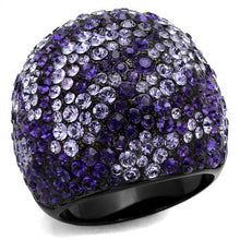 Load image into Gallery viewer, TK2358 - IP Black(Ion Plating) Stainless Steel Ring with Top Grade Crystal  in Tanzanite