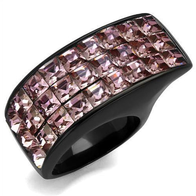 TK2359 - IP Black(Ion Plating) Stainless Steel Ring with Top Grade Crystal  in Light Rose