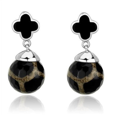 TK2383 - High polished (no plating) Stainless Steel Earrings with Synthetic Onyx in Multi Color