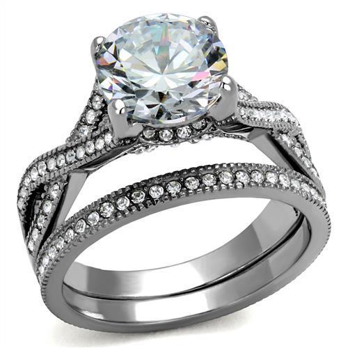 TK2478 - High polished (no plating) Stainless Steel Ring with AAA Grade CZ  in Clear