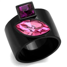 Load image into Gallery viewer, TK2484 - IP Black(Ion Plating) Stainless Steel Ring with Top Grade Crystal  in Rose