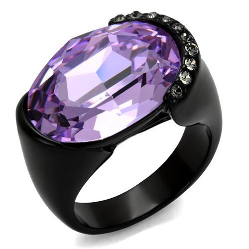 TK2485 - IP Black(Ion Plating) Stainless Steel Ring with Top Grade Crystal  in Violet