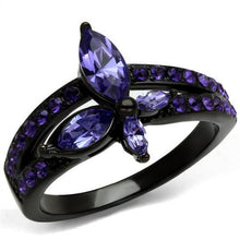 Load image into Gallery viewer, TK2490 - IP Black(Ion Plating) Stainless Steel Ring with Top Grade Crystal  in Tanzanite