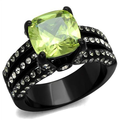 TK2491 - IP Black(Ion Plating) Stainless Steel Ring with AAA Grade CZ  in Apple Green color