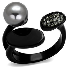 Load image into Gallery viewer, TK2493 - IP Black(Ion Plating) Stainless Steel Ring with Synthetic Pearl in Gray