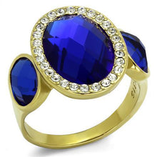 Load image into Gallery viewer, TK2495 - IP Gold(Ion Plating) Stainless Steel Ring with Synthetic Synthetic Glass in Sapphire