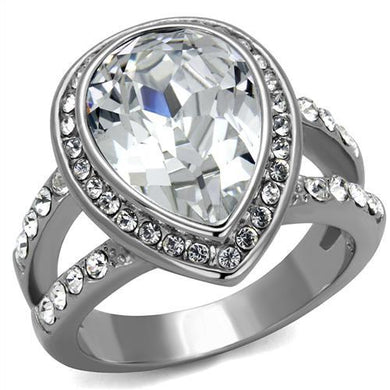 TK2504 - High polished (no plating) Stainless Steel Ring with Top Grade Crystal  in Clear