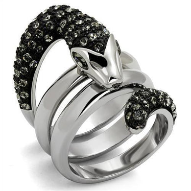 TK2511 - Two-Tone IP Black (Ion Plating) Stainless Steel Ring with Top Grade Crystal  in Black Diamond