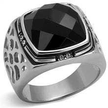 Load image into Gallery viewer, TK2514 - High polished (no plating) Stainless Steel Ring with Synthetic Onyx in Jet