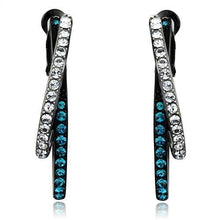 Load image into Gallery viewer, TK2533 - Two-Tone IP Black (Ion Plating) Stainless Steel Earrings with Top Grade Crystal  in Blue Zircon