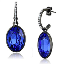 Load image into Gallery viewer, TK2538 - IP Black(Ion Plating) Stainless Steel Earrings with Top Grade Crystal  in Sapphire