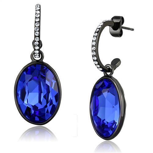 TK2538 - IP Black(Ion Plating) Stainless Steel Earrings with Top Grade Crystal  in Sapphire