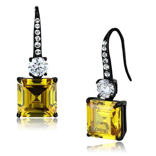 TK2539 - IP Black(Ion Plating) Stainless Steel Earrings with AAA Grade CZ  in Topaz