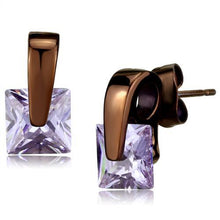 Load image into Gallery viewer, TK2541 - IP Dark Brown (IP coffee) Stainless Steel Earrings with AAA Grade CZ  in Light Amethyst