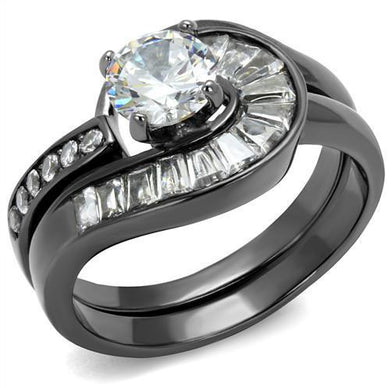 TK2546 - IP Light Black  (IP Gun) Stainless Steel Ring with AAA Grade CZ  in Clear