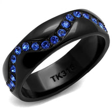 Load image into Gallery viewer, TK2550 - IP Black(Ion Plating) Stainless Steel Ring with Top Grade Crystal  in Sapphire