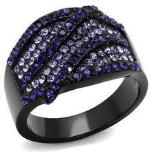 Load image into Gallery viewer, TK2551 - IP Black(Ion Plating) Stainless Steel Ring with Top Grade Crystal  in Multi Color