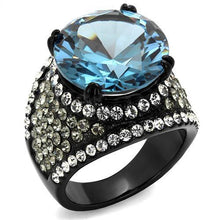 Load image into Gallery viewer, TK2555 - IP Black(Ion Plating) Stainless Steel Ring with AAA Grade CZ  in London Blue