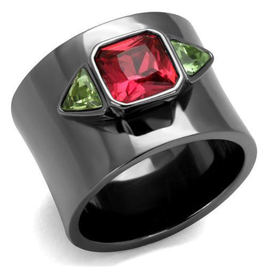 TK2556 - IP Light Black  (IP Gun) Stainless Steel Ring with Synthetic Synthetic Glass in Multi Color