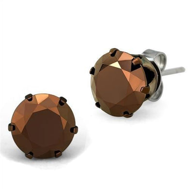 TK2589 - Two Tone IP Light Brown (IP Light coffee) Stainless Steel Earrings with AAA Grade CZ  in Light Coffee