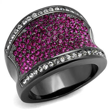 Load image into Gallery viewer, TK2606 - IP Light Black  (IP Gun) Stainless Steel Ring with Top Grade Crystal  in Amethyst