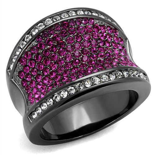 TK2606 - IP Light Black  (IP Gun) Stainless Steel Ring with Top Grade Crystal  in Amethyst