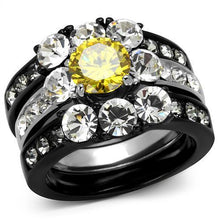 Load image into Gallery viewer, TK2615 - Two-Tone IP Black (Ion Plating) Stainless Steel Ring with AAA Grade CZ  in Topaz