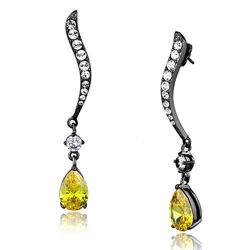 TK2631 - IP Light Black  (IP Gun) Stainless Steel Earrings with AAA Grade CZ  in Topaz