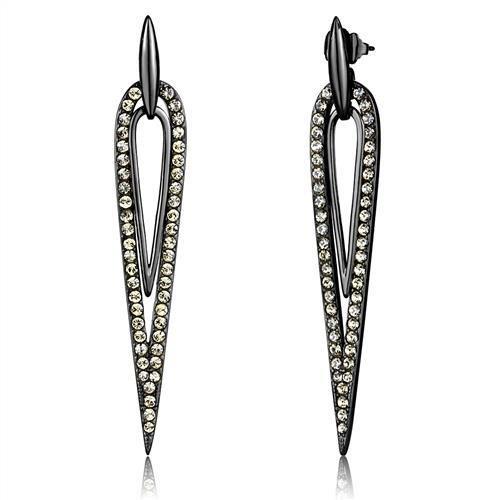 TK2634 - IP Light Black  (IP Gun) Stainless Steel Earrings with Top Grade Crystal  in Smoky Topaz