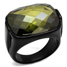 Load image into Gallery viewer, TK2639 - IP Black(Ion Plating) Stainless Steel Ring with AAA Grade CZ  in Olivine color