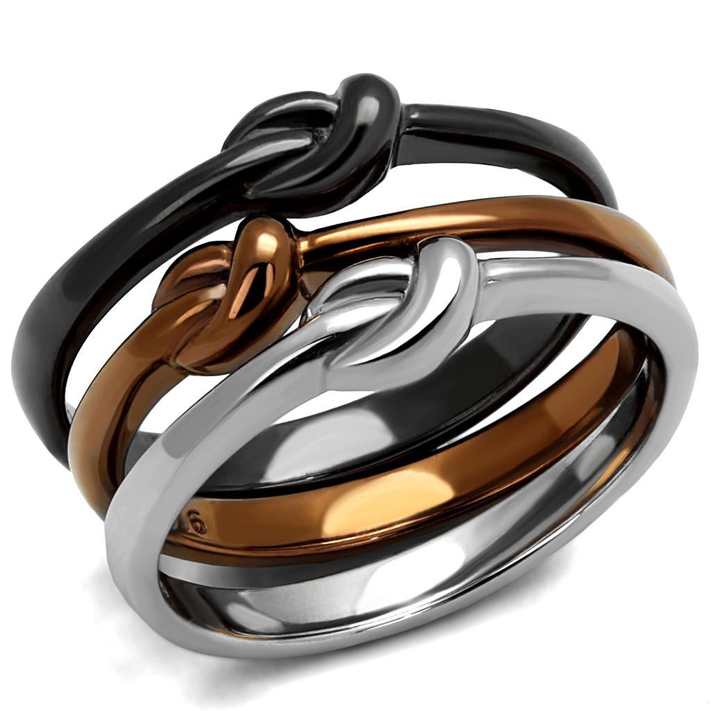 TK2648 - Three Tone (IP Light Coffee & IP Light Black & High Polished) Stainless Steel Ring with No Stone