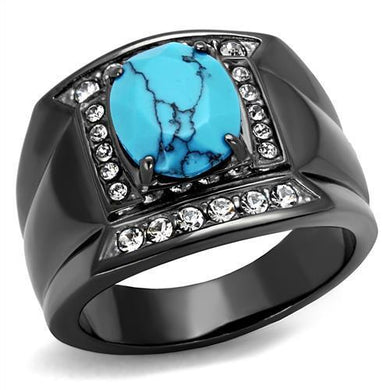 TK2662 - IP Light Black  (IP Gun) Stainless Steel Ring with Synthetic Turquoise in Sea Blue