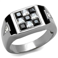 Load image into Gallery viewer, TK2663 - High polished (no plating) Stainless Steel Ring with AAA Grade CZ  in Jet