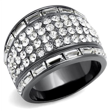 TK2673 - IP Light Black  (IP Gun) Stainless Steel Ring with Top Grade Crystal  in Clear