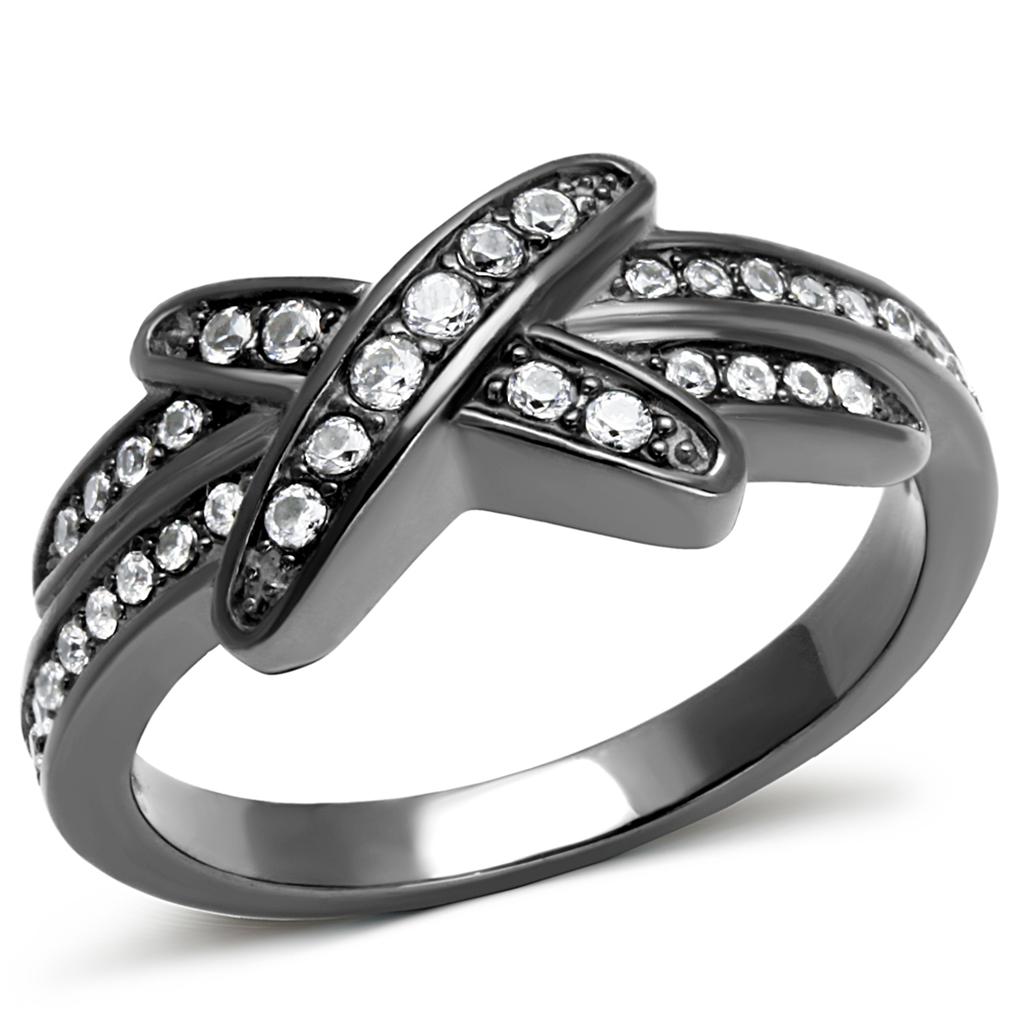 TK2689 - IP Light Black  (IP Gun) Stainless Steel Ring with AAA Grade CZ  in Clear