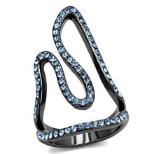 Load image into Gallery viewer, TK2695 - IP Light Black  (IP Gun) Stainless Steel Ring with Top Grade Crystal  in Aquamarine